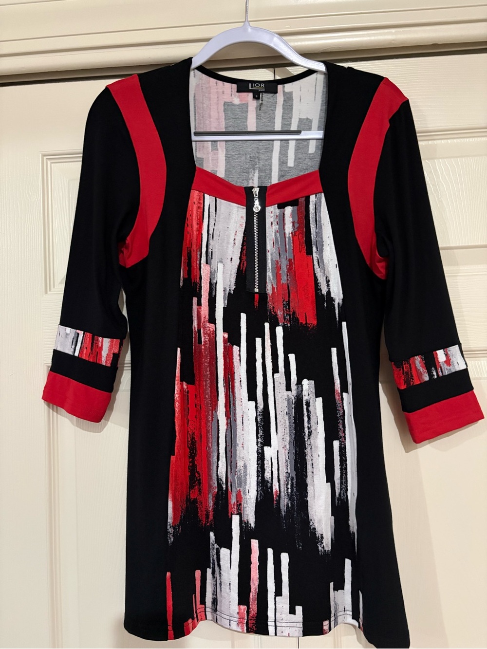 Lior Paris Black, Red & Gray Abstract Zip-Front Tunic